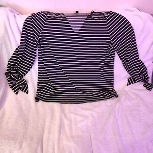 Ann Taylor Blue and White Striped Long Sleeve Top